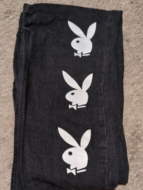 PLAYBOY Black Pants with White Bunny Logos